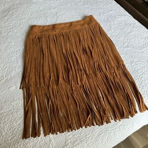 Vocal Faux Suede Brown Fringe Skirt Large Boho Western Cowgirl Concert Festival
